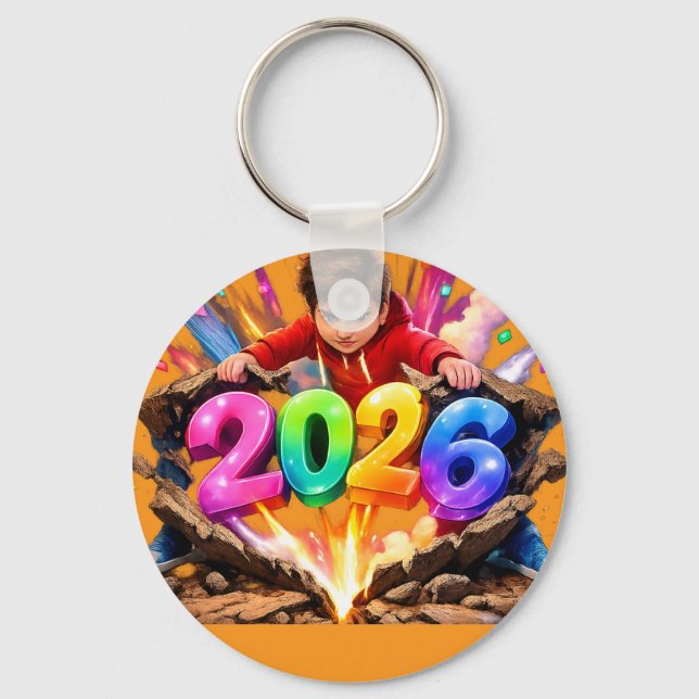 Feliz Ano Novo 2026 Colorido Porta-Chaves 3D (Frente)