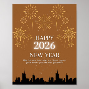 Feliz Ano Novo 2026 – Poster elegante dourado cast