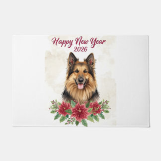 Feliz Ano Novo 2026 Tapete de Boas-Vindas Cachorro
