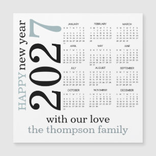 Feliz Ano Novo 2027 Calendário Branco Turquesa
