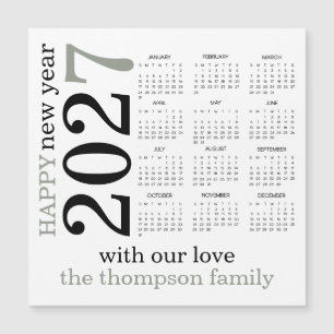 Feliz Ano Novo 2027 Calendário Verde Sage Branco