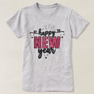 Feliz Ano Novo Camiseta de Ano Novo com Brilho F