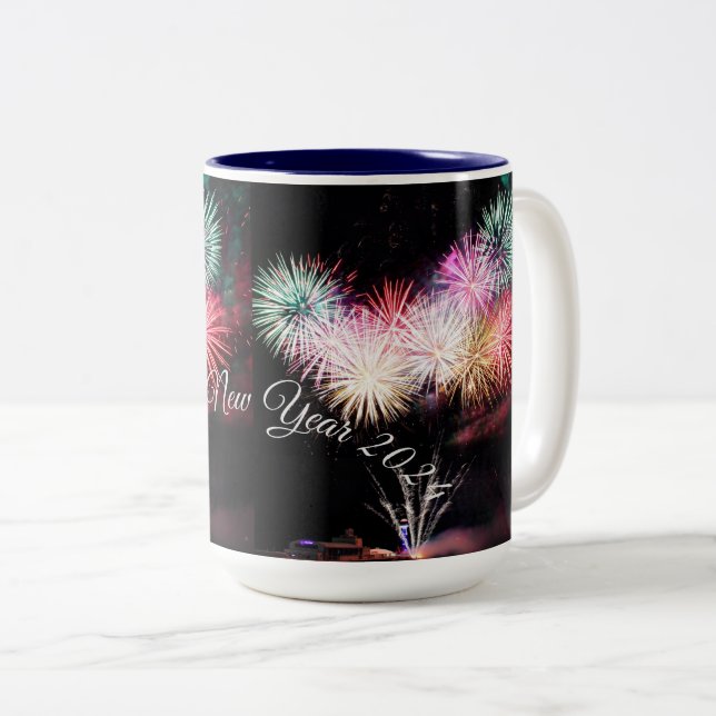Feliz ano novo, caneca de café de duas tonalidades (Frente Esquerda)