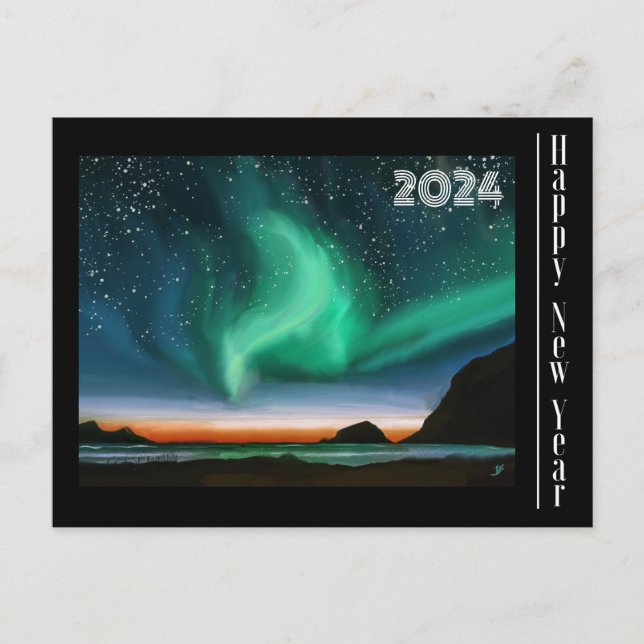 Feliz Ano Novo - Cartão Aurora Borealis (Frente)