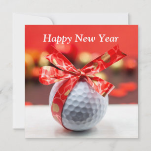 Feliz ano novo de golfe com bola e fita vermelha d