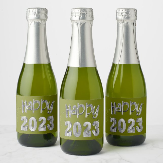 Feliz ano novo Elegante Faux Silver Lettering 2023 (Garrafas)