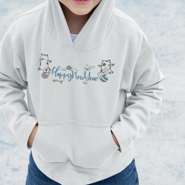 Feliz ano novo Entre Gatinhos Equilibrado Num Fio (Happy New Year Between Kittens Balanced On A Yarn Hoodie)