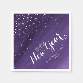 Feliz ano novo estrelado noturno guardanapos roxos