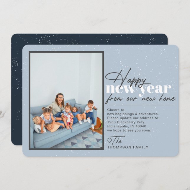 Feliz ano novo Movendo Anúncio Foto Azul (Frente/Verso)