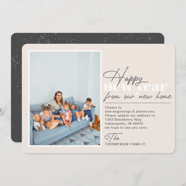 Feliz ano novo Movendo Anúncio Tan Foto (Frente/Verso)