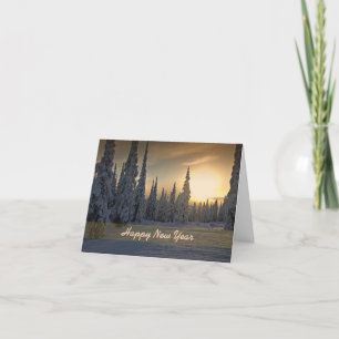 Feliz ano novo Neve e Cartão de Saudação Sun