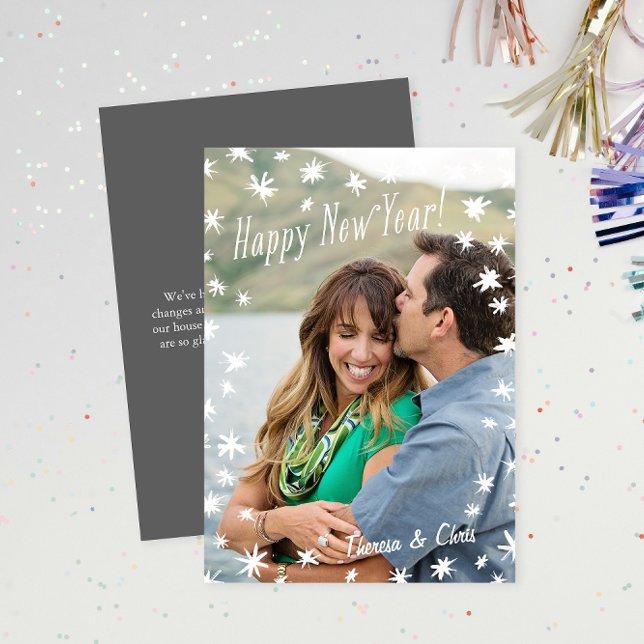Feliz ano novo Pintado Estrelas Cartão com fotos p (Criador carregado)
