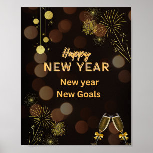 Feliz Ano Novo – Poster Dourado Escuro 