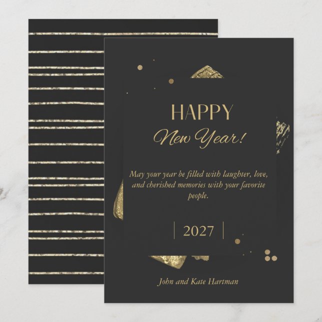 Feliz Ano Novo Preto e Dourado  (Frente/Verso)