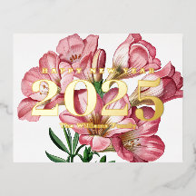 Feliz ano novo rosa Freesia Flower 2025 Dourado