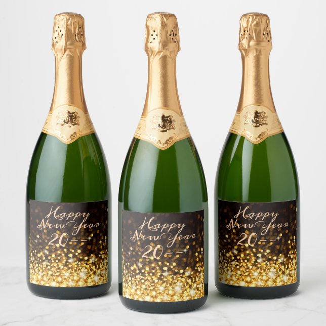 Feliz ano novo Sparkle Dourado (Garrafas)