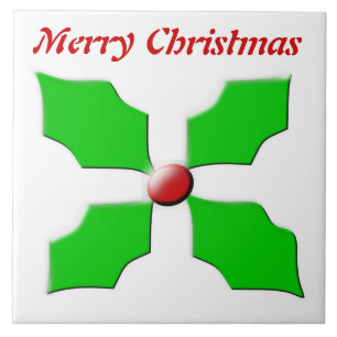 Feliz Azulejo de Natal Holly personalizável