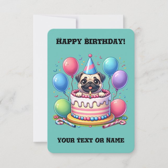 Feliz Bolo e Pug de Primeiro Aniversário (Frente)