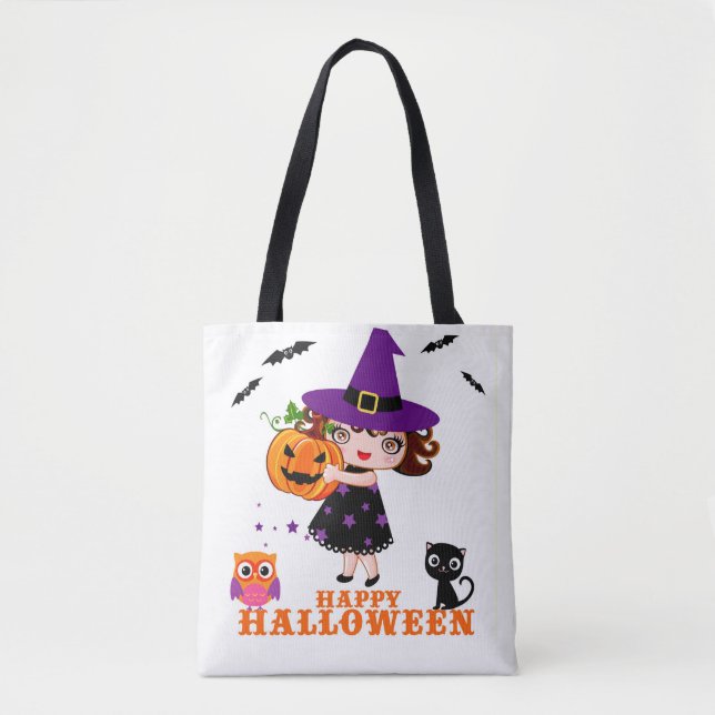 Feliz bolsa de bruxa bonitinha do Halloween (Frente)
