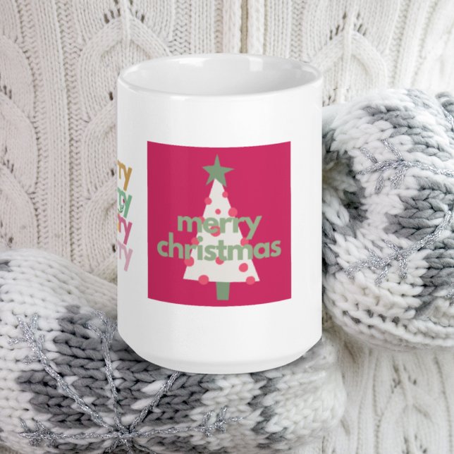 Feliz branca moderna, cor-de-rosa caneca de Natal (Criador carregado)