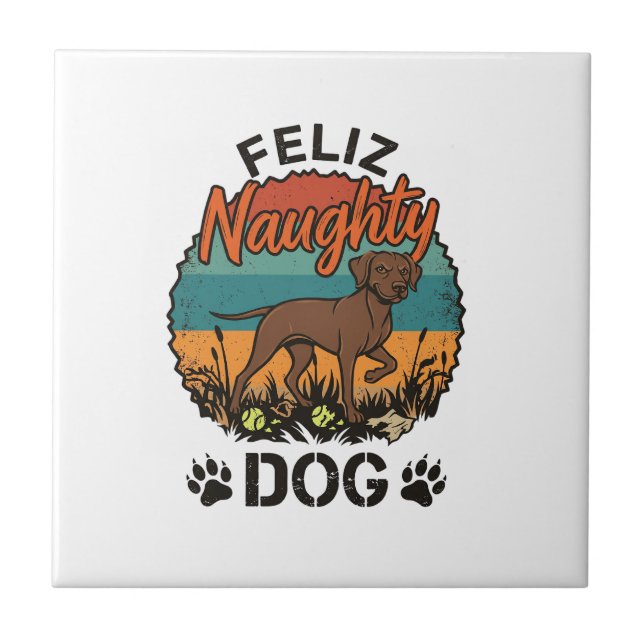 Feliz Cachorro Travesso Marrom Retrô Sol Pegadas d (Frente)