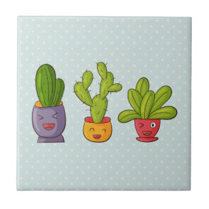 Feliz Cactus Cute em Potes Flores, ilustração dive