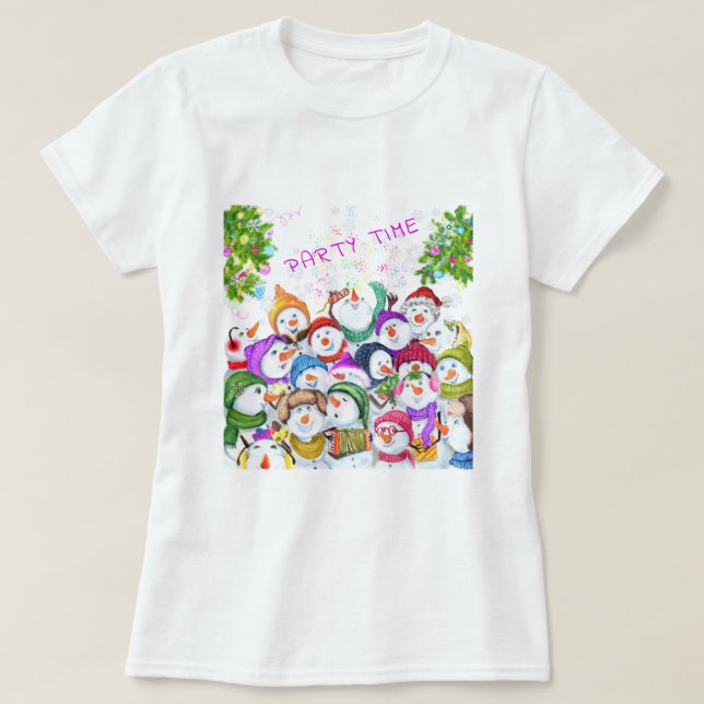 Feliz Camiseta de Natal Snowmans (Frente do Design)
