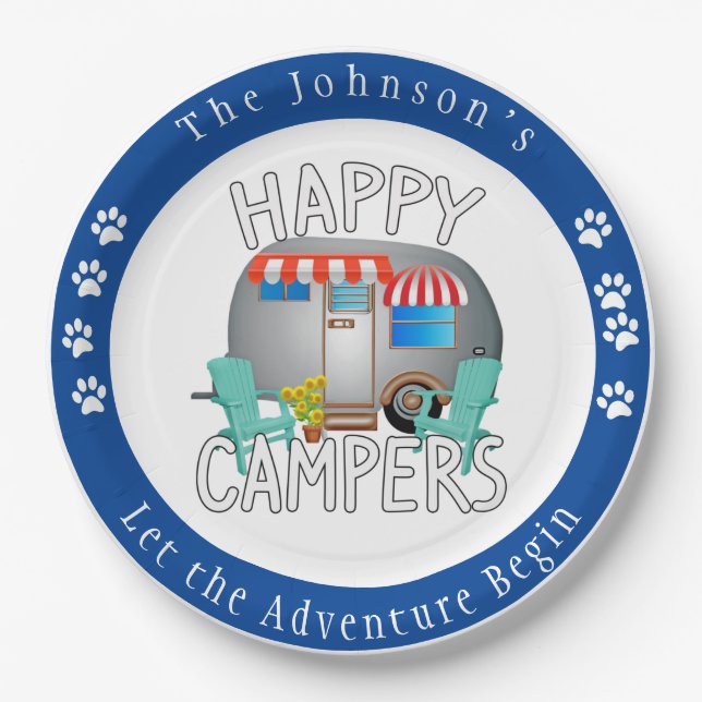Feliz Camper, Pratos de Camping Personalizados (Frente)