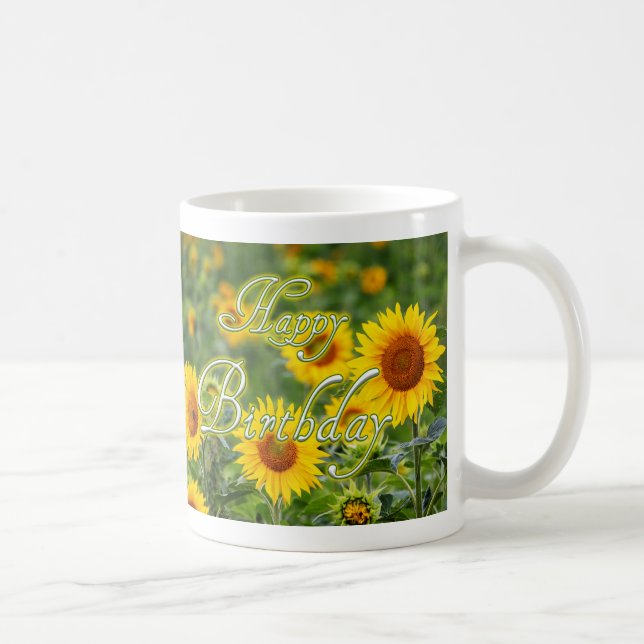 Feliz caneca de aniversário com flores! (Direita)
