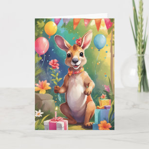 Feliz canguru sorrindo e celebrando Cartão