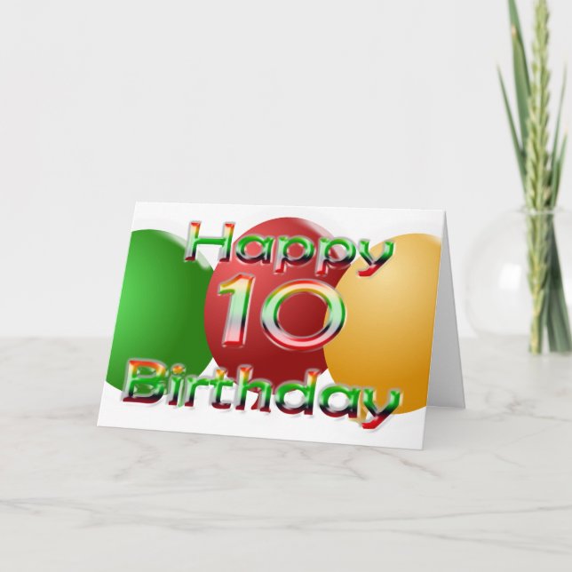 Feliz Cartão Balão de 10 Anos (Frente)