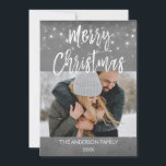 Feliz Cartão com fotos de inverno de Natal<br><div class="desc">Cinza de carvão de Natal Russo e Cartão com fotos de inverno de Floco de Neve com Manchas Lotadas. A foto e o texto deste script de pincel com letra manual podem ser atualizados e personalizados com sua foto e seu nome.</div>
