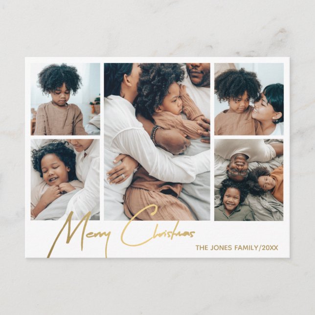 Feliz Cartão com fotos de Natal Cinco Imagens (Frente)