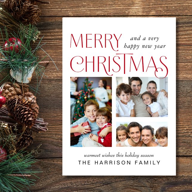 Feliz Cartão com fotos de Natal Colagem de Três Im (This holiday season, let your family's smiles and heartwarming memories shine on our 3 photo card)