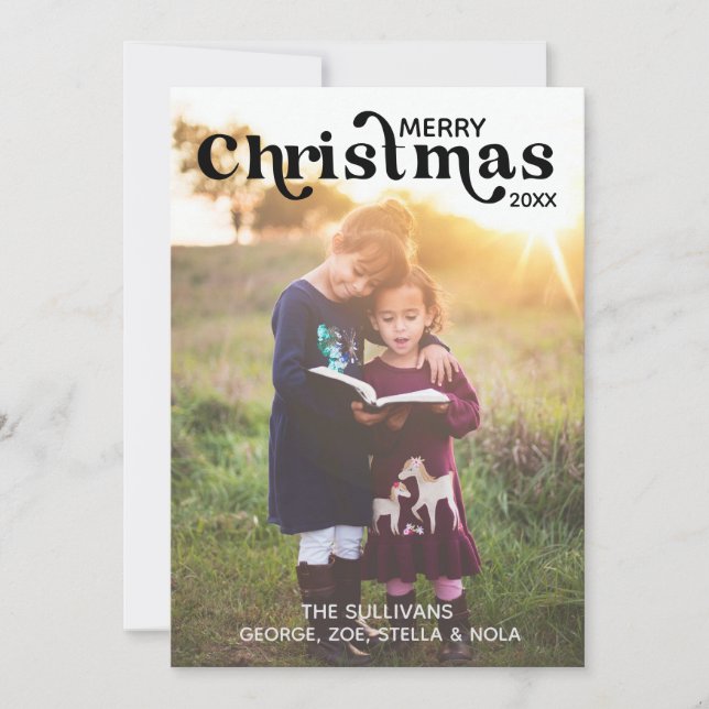 Feliz Cartão com fotos de Natal | Vertical, Preto (Frente)