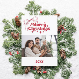 Feliz cartão com fotos vermelho do arco de Natal