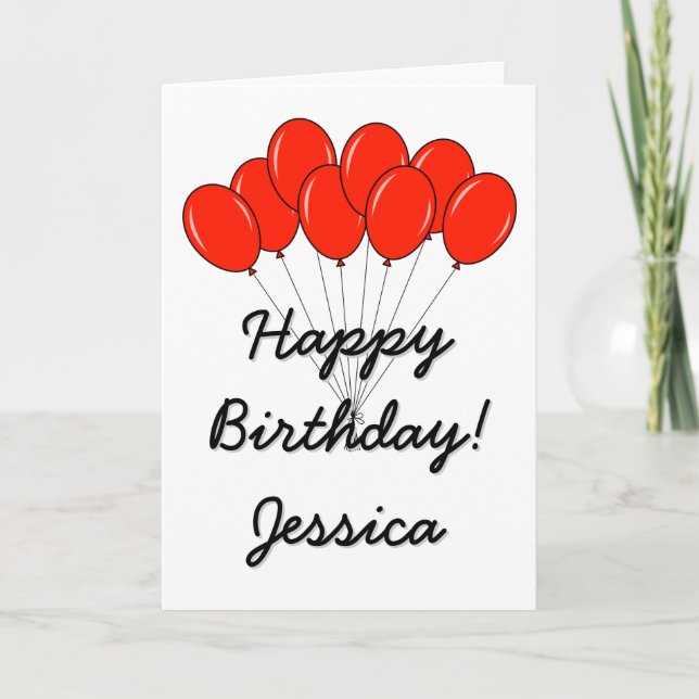 Feliz cartão de aniversário com balões vermelhos (Frente)