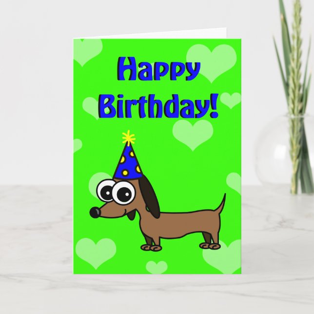 Feliz Cartão de Aniversário com Cartoon Dachshund (Frente)