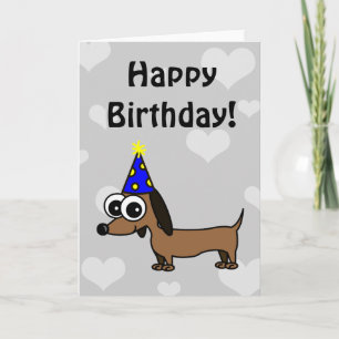 Feliz Cartão de Aniversário com Cartoon Dachshund