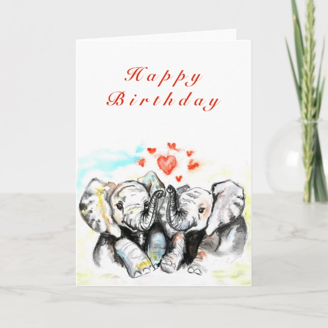 Feliz Cartão de Aniversário Com Casal Elefante (Frente)