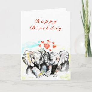 Feliz Cartão de Aniversário Com Casal Elefante
