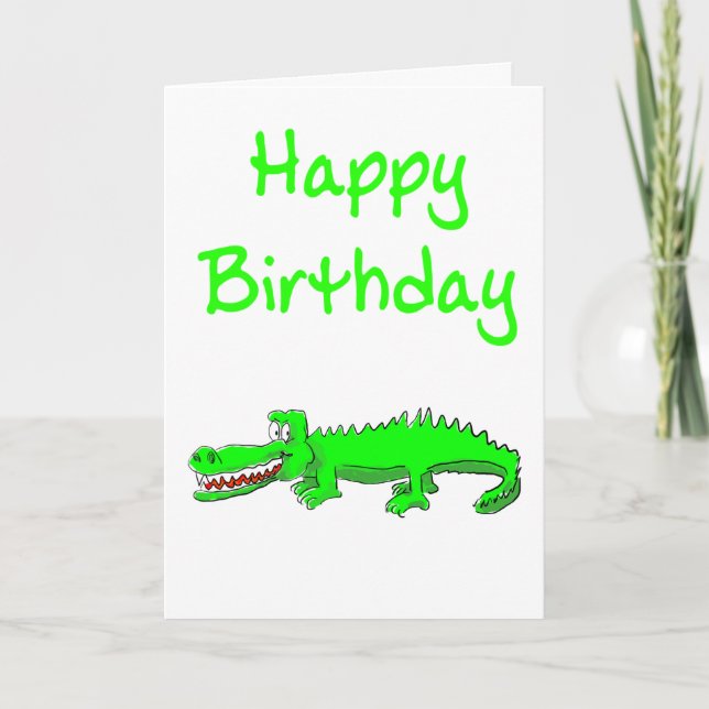 Feliz cartão de aniversário com crocodilo de desen (Frente)