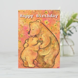 Feliz Cartão de Aniversário com Mamãe e Bebê Bear 