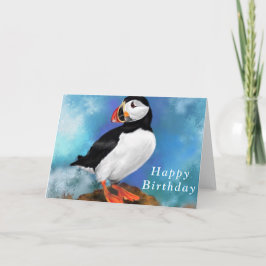 Feliz Cartão de Aniversário com Pássaro Puffin