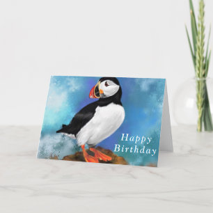 Feliz Cartão de Aniversário com Pássaro Puffin