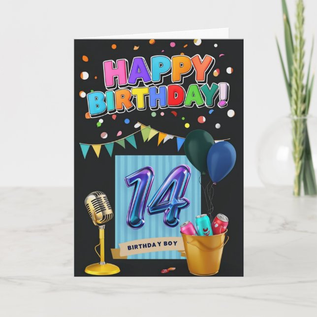 Feliz Cartão de Aniversário de 14 (Frente)