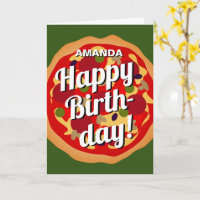 Feliz cartão de aniversário engraçado com pizza de