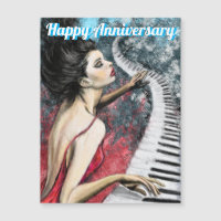 Feliz Cartão de Aniversário - Lady in Red Piano Mu