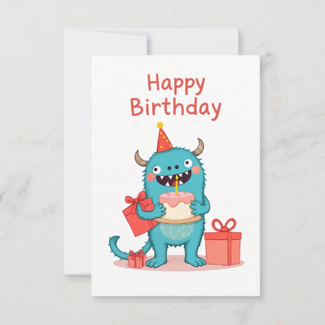 Feliz cartão de aniversário monstro (Frente)