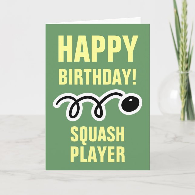 Feliz cartão de aniversário para jogador de squash (Frente)